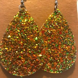 Leather Tear Drop Earrings—gold/rose gold glitter